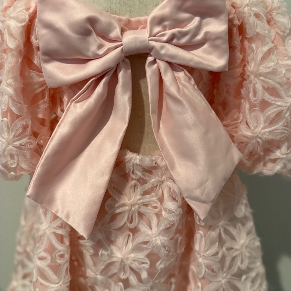 Jessica Simpson Girls Pink Lace Dress w/ Bow & Matching Headband - Picture 5 of 6